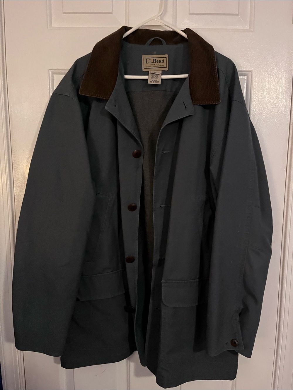 NWOT L.L. Bean Men's Slate Blue Barn Jacket with Brown Corduroy Collar